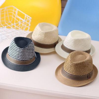 Men Jazz Hat Hollow Out Breathable Sun Protection Anti-UV Vintage Contrast Color Foldable Curled