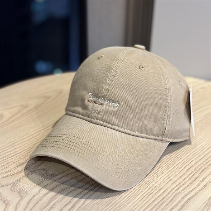 New simple washed letter embroidered baseball cap men's and women's versatile cap showing face small sunscreen cap hat