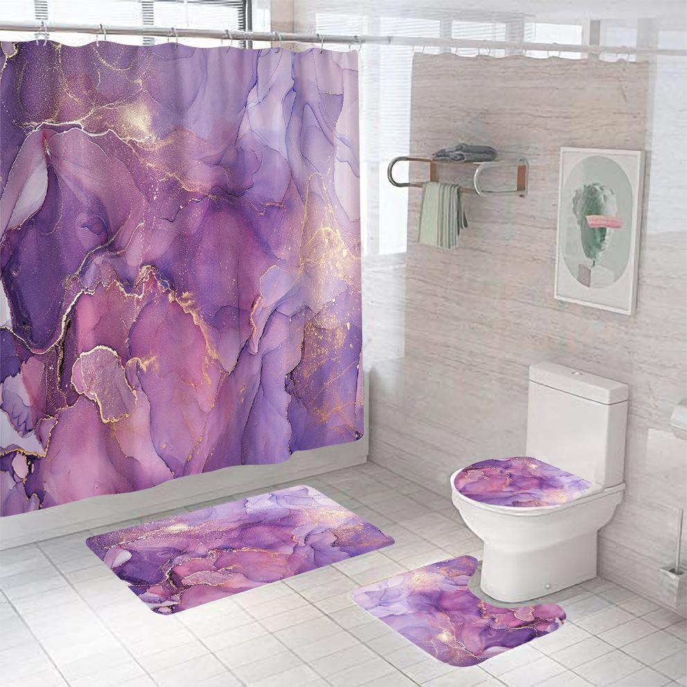 Bathroom Shower Curtain Four-piece Digital Printing Marble Waterproof Shower Curtain Toilet Partition Curtain Bath Mat