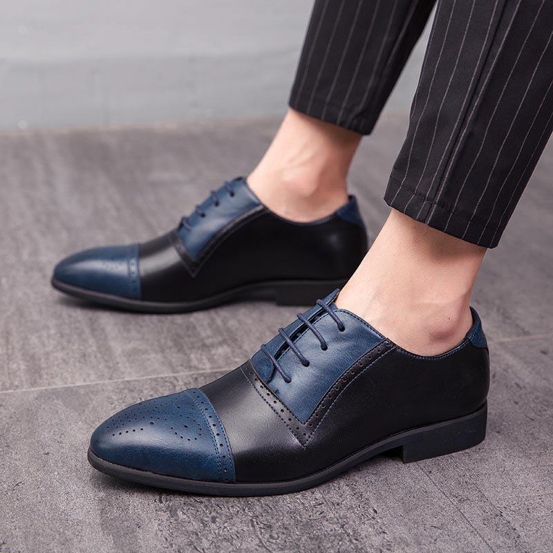 Large Size New Leather Shoes, Block Color-block Carved Versatile British Business Formal Wear Men's Shoes