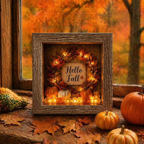 Unique Halloween Gifts Lighted Frame Ornaments, Light Up Shadow Box, Warm Small Figures Atmosphere LED Lights for Home Living Room Bedroom Decor
