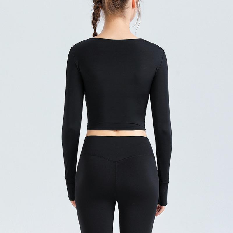 Spring and Autumn Women's Yoga Clothing Sports Fitness Cross Yoga Top T-shirt Long Sleeve with Chest Pad