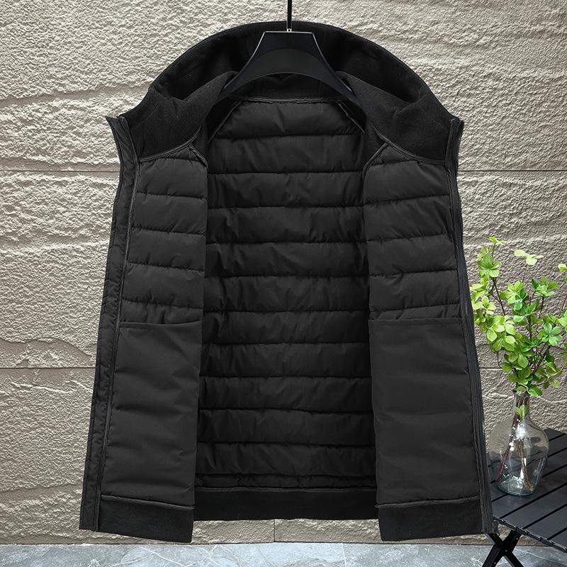 Men's Winter Fleece-Lined Thermal Knit Patchwork Hooded Jacket