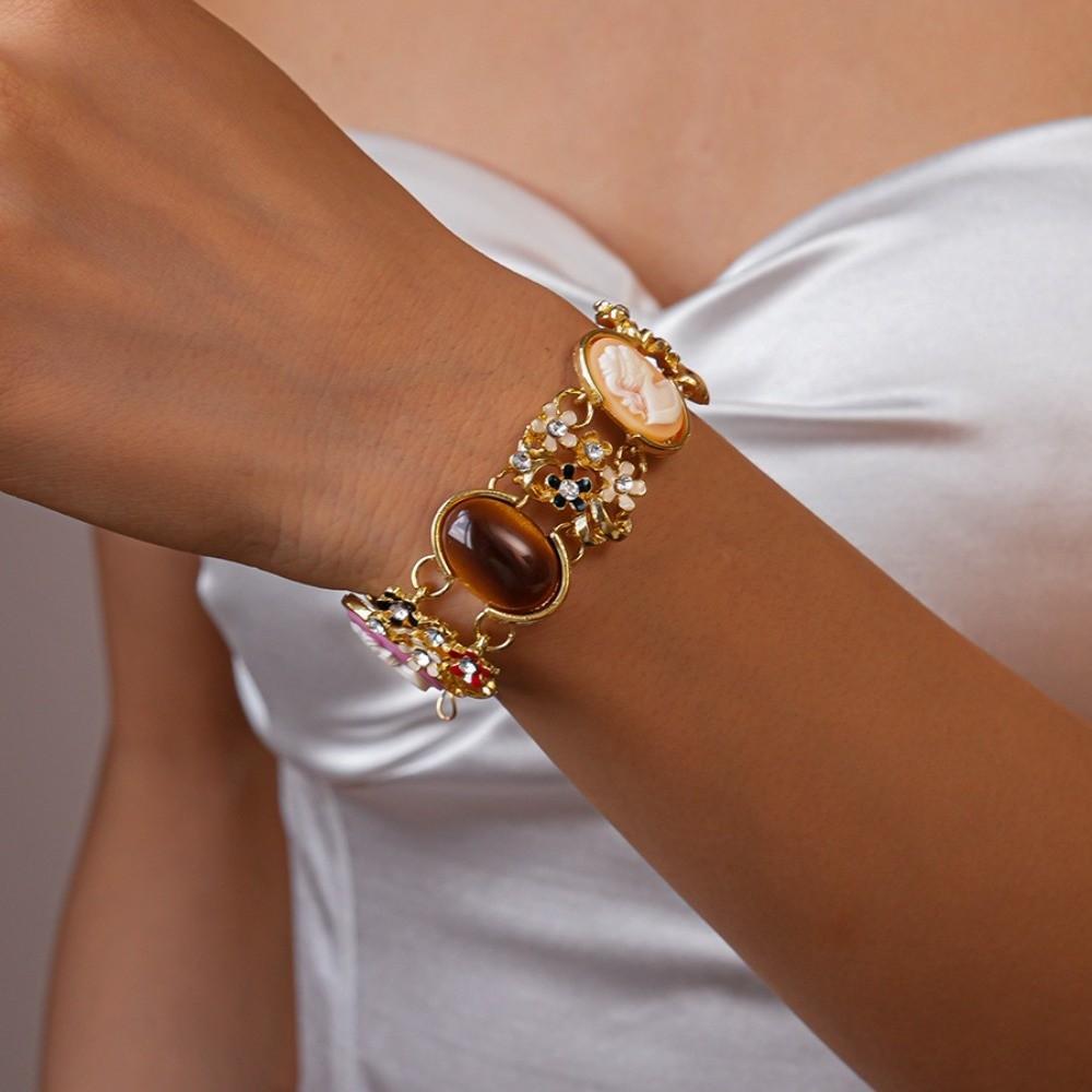Resin Retro Enamel Bangle Flower Women's Hand Bracelet Light Luxury Baroque Bracelet  Women Girl