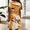 Ladies V Neck Elegant Tulip Cluster Plus Size Short Sleeve Summer Loose Dress