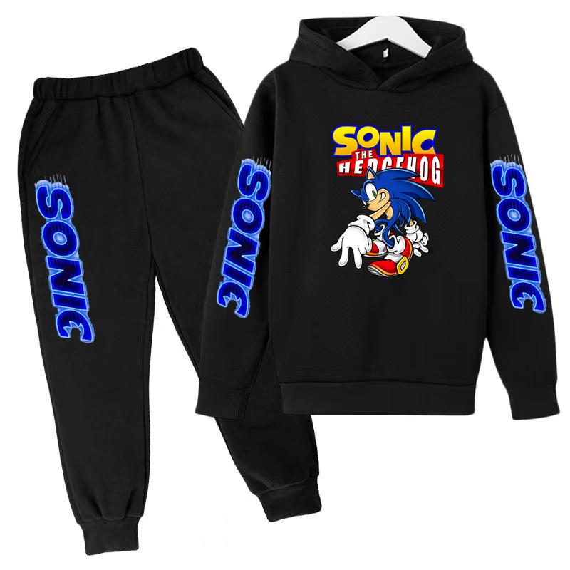 Children's Sportswear Set-Sony Cartoon Animation Printed Hooded Jacket+trousers Comfortable Fit Suitable Boys Girls Aged3to13
