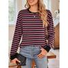 Striped Color Block Round Neck Long Sleeve Loose T Shirt Women Cashmere Brushed Pullover Top