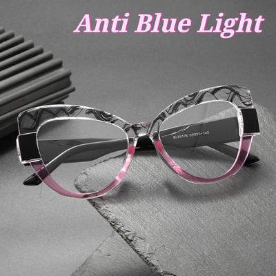 New Trendy Cat-Eye Anti-Blue Light Glasses Women's INS Style Fashion Patterned Frames Street Style Eyeglasses Plain Eyewear
