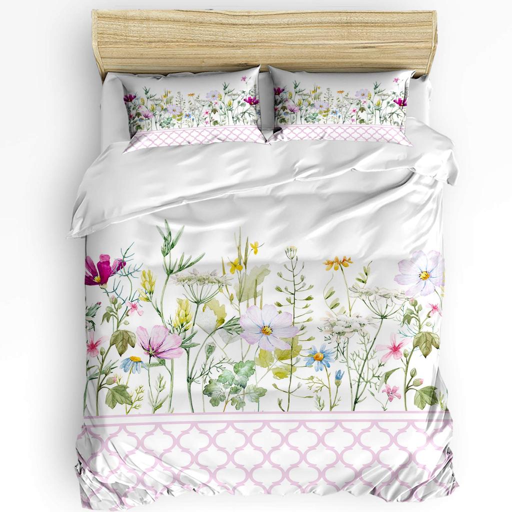 Floral Duvet Cover For Girls Boys Cute Botanical Leaves Bedding Set Kawaii Room Decor,Lovely Floral Herbs Flower Comforter Cover