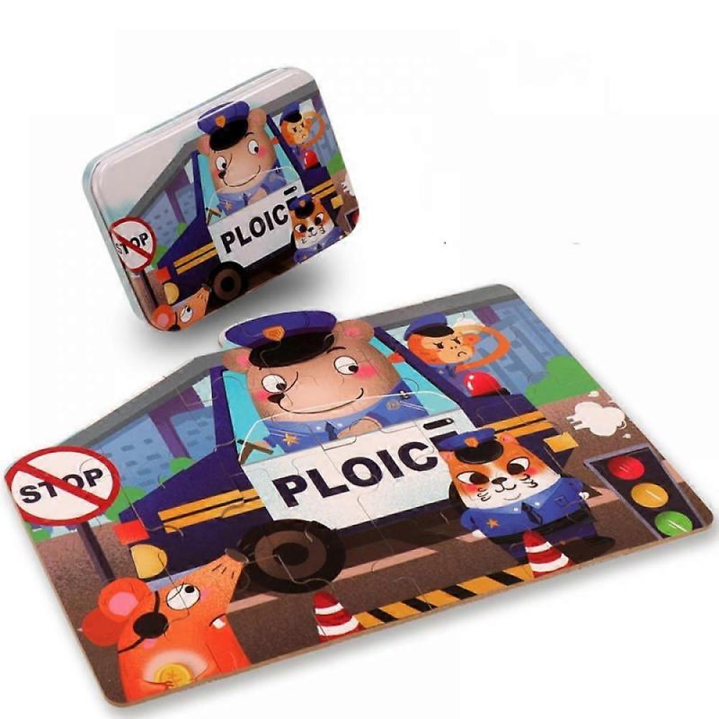 Children's Puzzle Toys, Wooden Flat Puzzle Pieces, Children's Enlightenment Style Wooden Iron Box, Irregular Puzzle Pieces