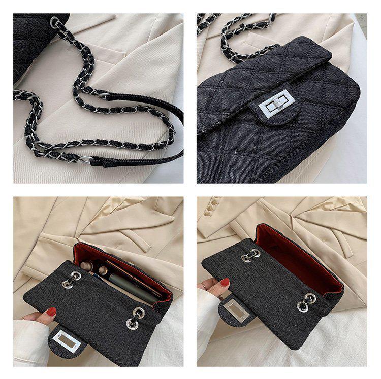 2024 Women's Small Textured Denim Crossbody Bag with Diamond Chain