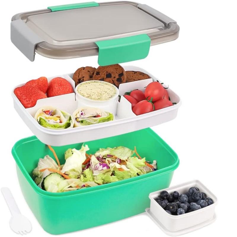 Large Microwave Safe Bento Box Big Salad Food Container 4 Compartment Tray BPA-Free Lunch Box Salad Bowl With Dressing Container