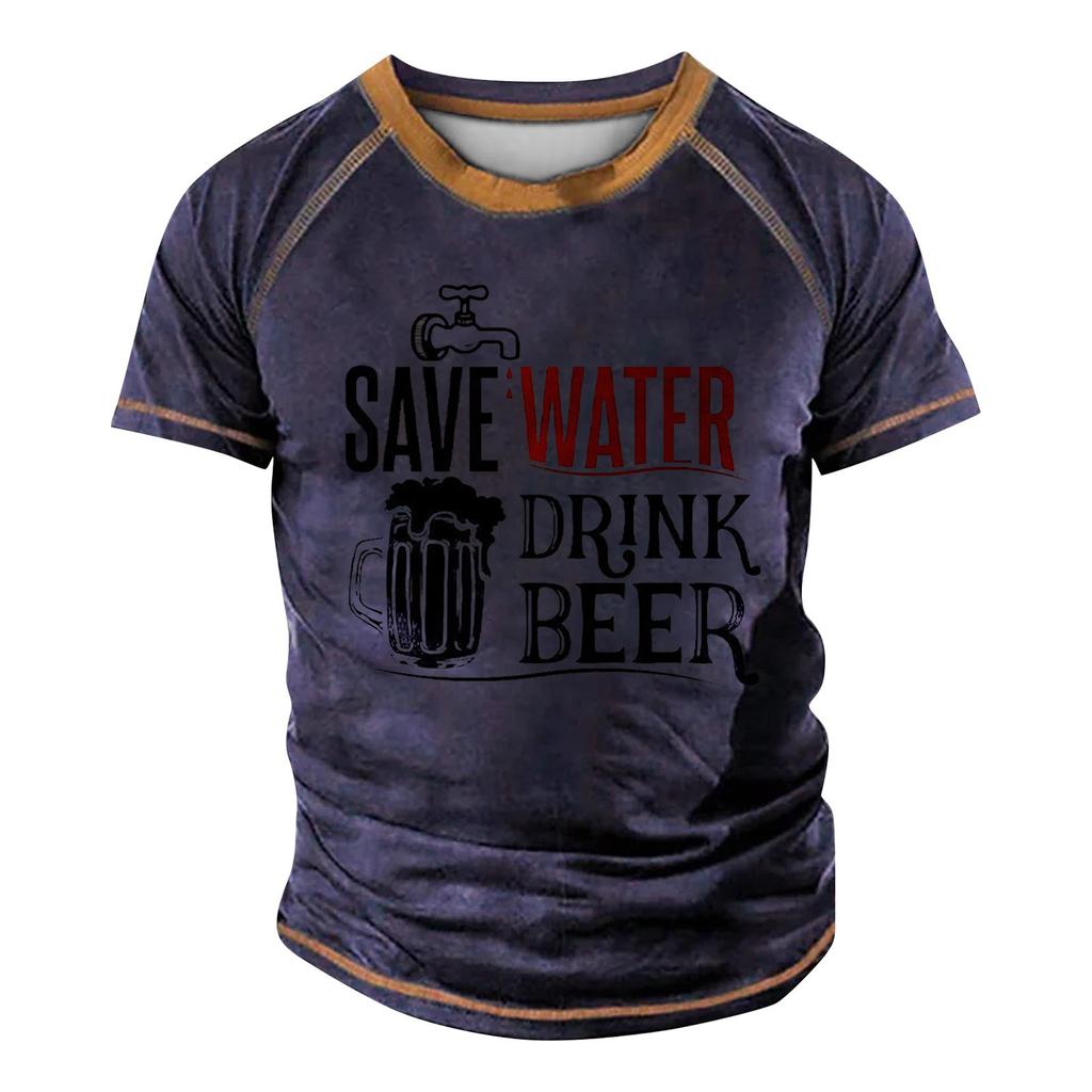 Men's Raglan T-shirt Retro Short Sleeve Round Neck Letter Printing Tops
