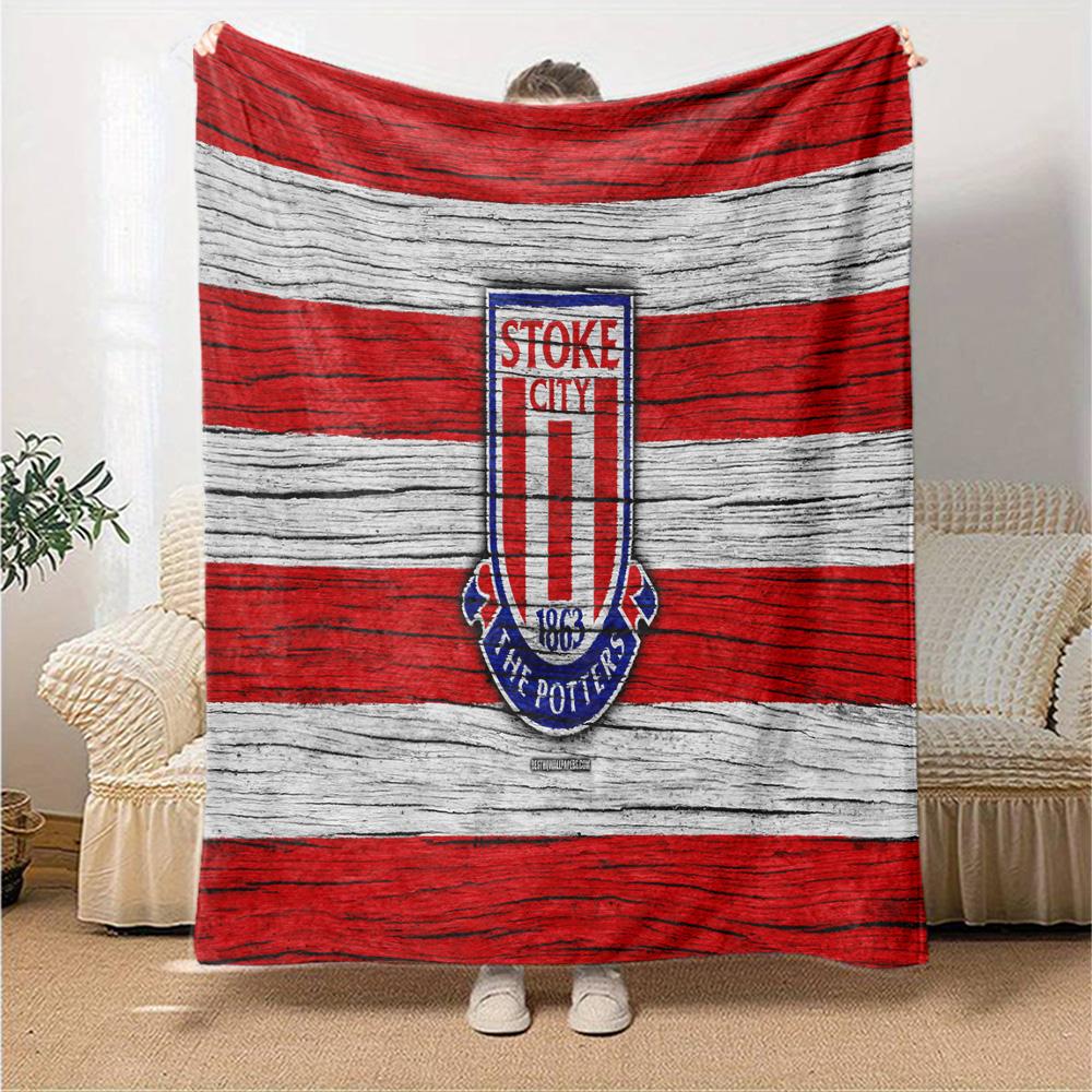Stoke Football Club Flannel Blanket, Soft Polyester, Modern Design, All-Season for Camping, Travel, Gifts for Holidays or Birthdays