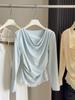 Spring Sweet Lace Patchwork One-Shoulder Slimming Long Sleeve T-Shirt Top