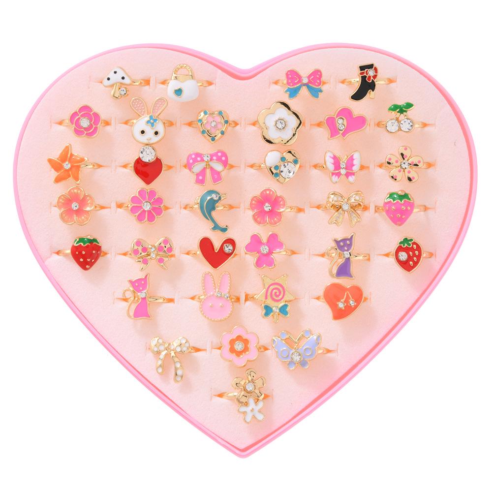 Children's Zinc Alloy 3D Drip Oil Rings - Assorted Shapes & Gift Box Packaging