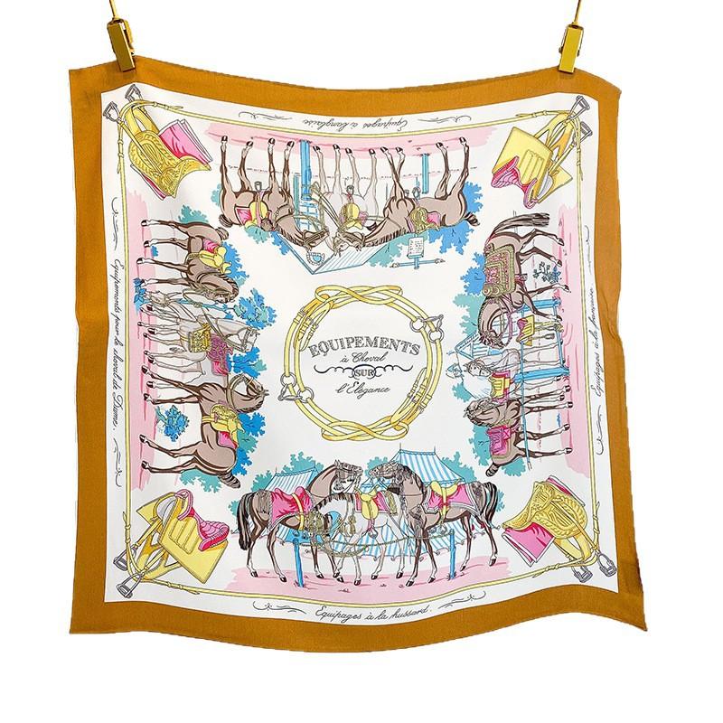 Spring New Harness Double Crepe Handmade Hemming Silk Scarf Fashion Light Luxury 70 Silk Square Scarf 100% Mulberry Silk Silk Scarf