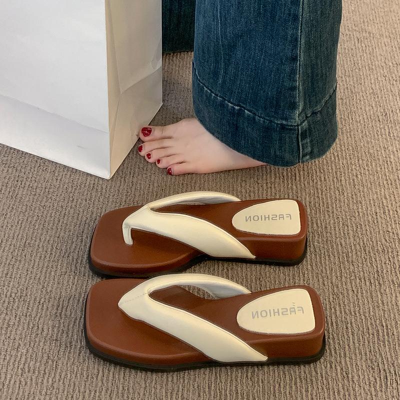 Fashion Shoes Woman 2025 Female Slippers Platform Square Toe Rubber Flip Flops On A Wedge New Hawaiian Beach Scandals Slides Square Toe