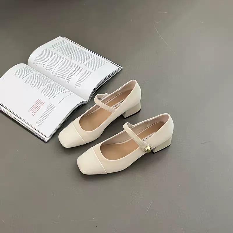 Herbstliche Ballerinas mit eckiger Spitze, modische Blockabsätze, Mary Jane Schuhe, lässige flache Schnalle, Schuhe mit weicher Sohle, Damenschuhe