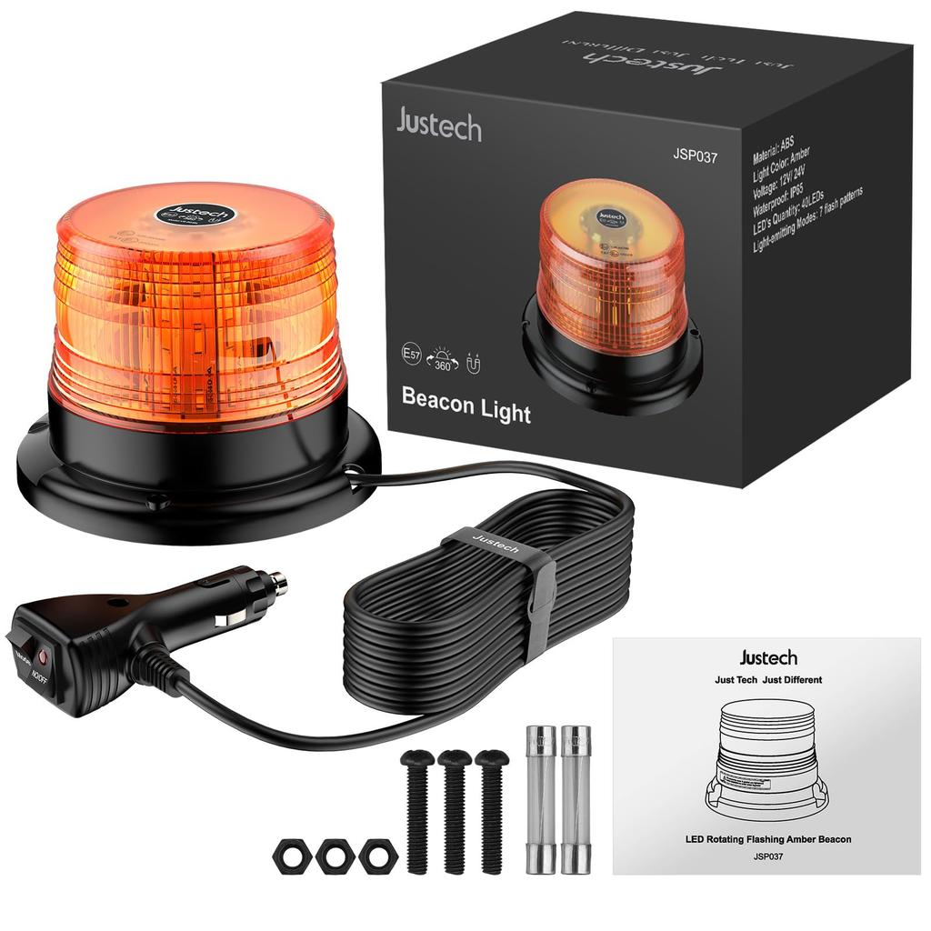 Justech LED Rotating Warning DC 7 Flashing 40 IP65 Waterproof and Control Industrial Signal Omnidirectional Magnetic Certified Suitable for Work Fire