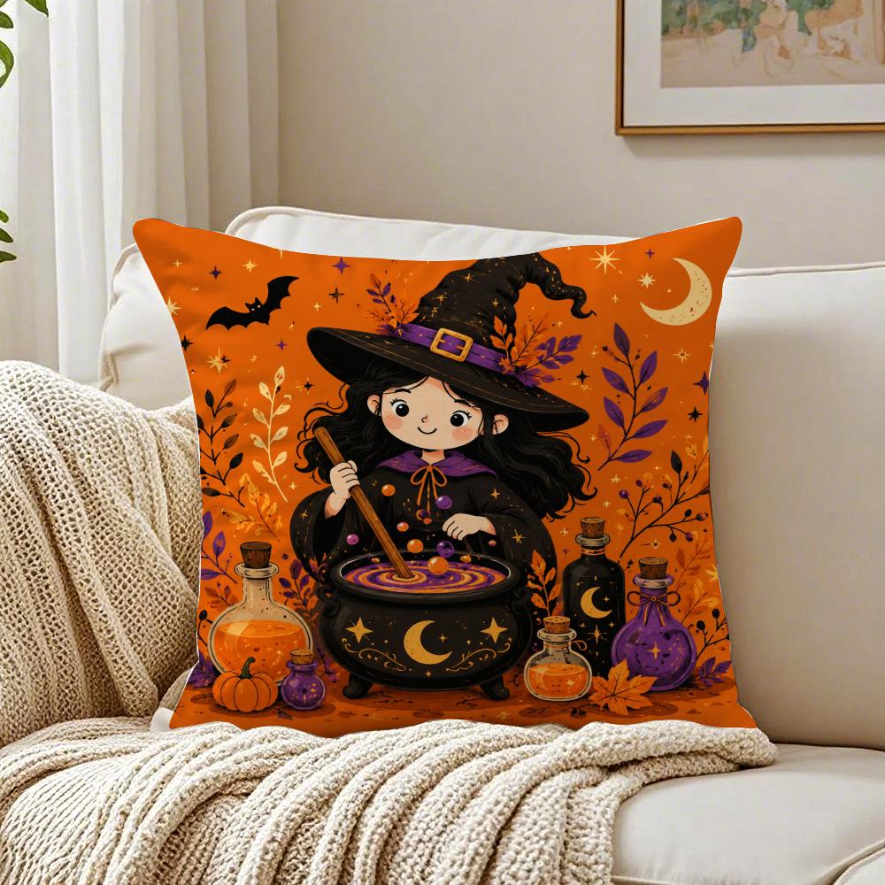 Halloween Cute Ghost Black Cat Cushion Cover Organic Short Plush Cushion Covers Machine Washable Wrinkle-Resistant Soft Durable