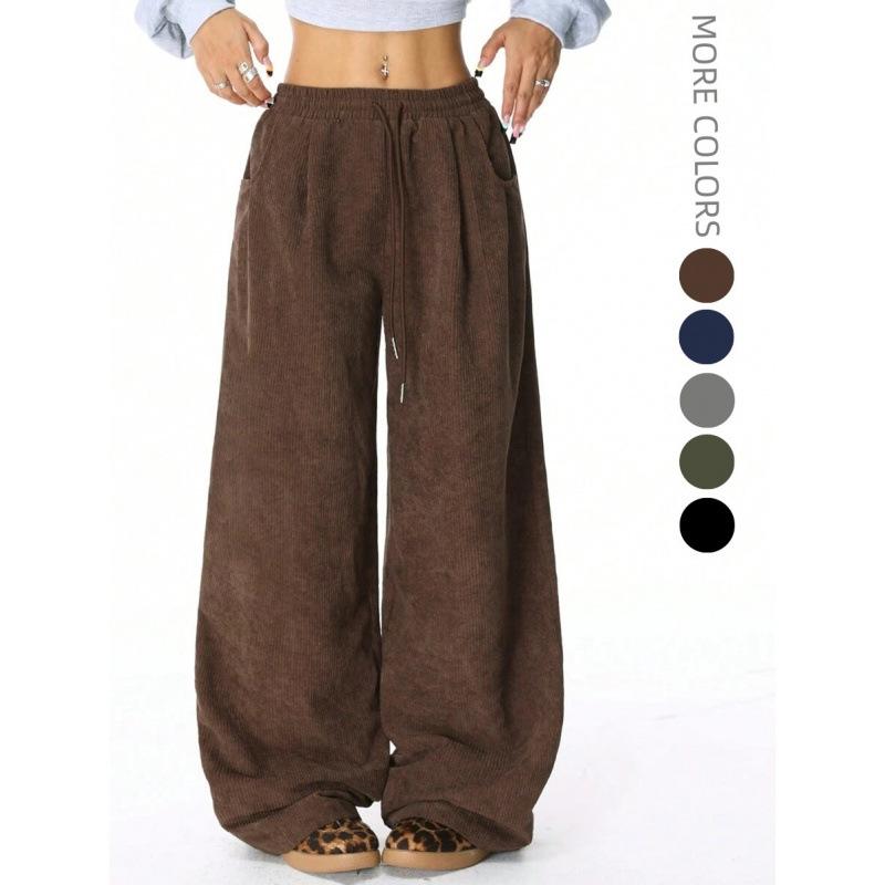 New Style Lazy Style High Waist Casual Versatile Drapey Drawstring Wide Leg Pants