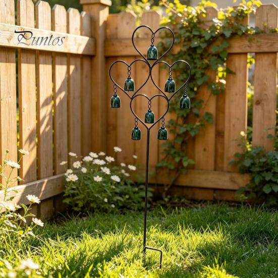 Unique Garden Art Vintage Metal Stakes, Heart Shaped Wind Chimes Stake Decor, Whimsical Lawn Sculptures Rustproof Gardens Stakes for Outdoor
