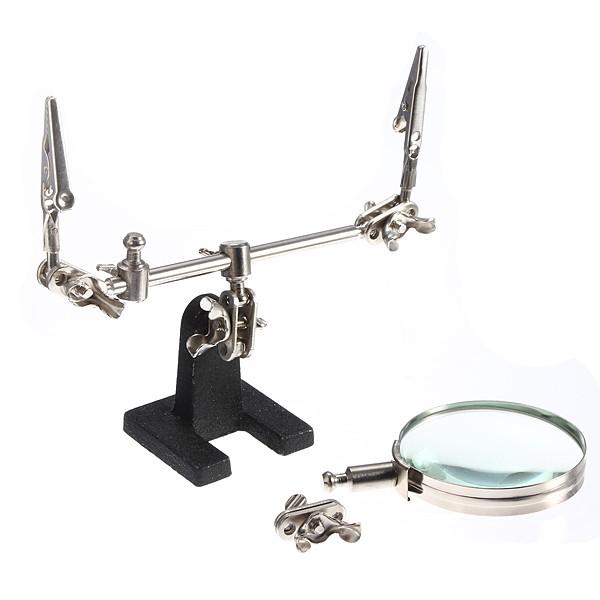 Helping Hand Tool Soldering Stand With 4X Welding Magnifying Glass Led Adjustable 2 Alligator Clips 360 Degree Rotating