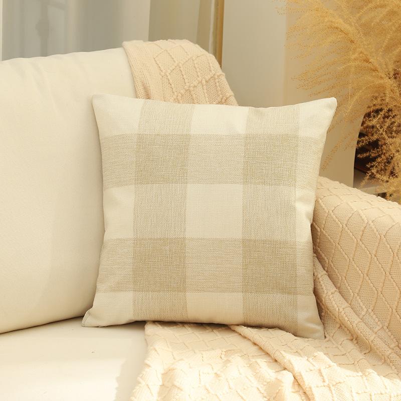 

Новая клетчатая наволочка для диванной подушки, простая домашняя классическая контрастная наволочка в стиле подушки, льняная прикроватная подушка 45 * 45 (single pillowcase)