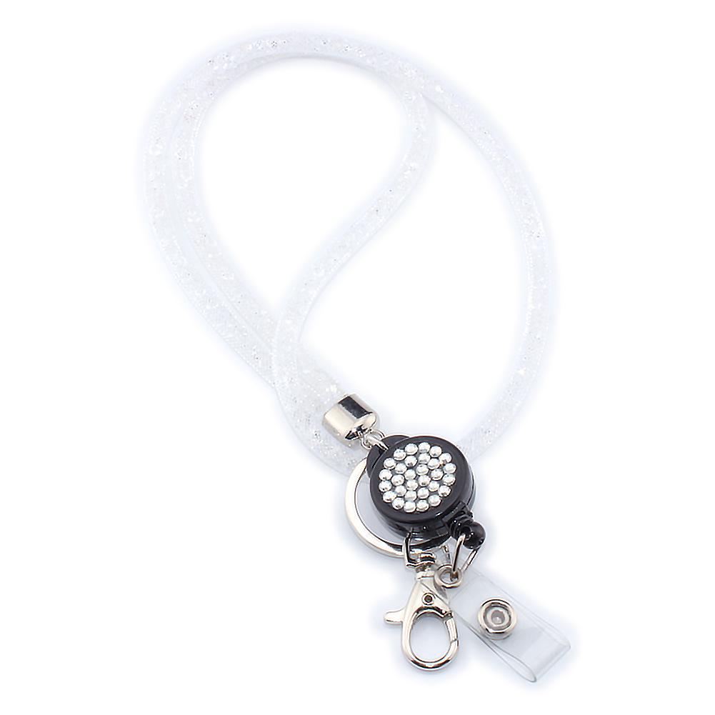 Fishnet Rhinestone Retractable ID Badge Necklace with Easy-Pull Buckle
