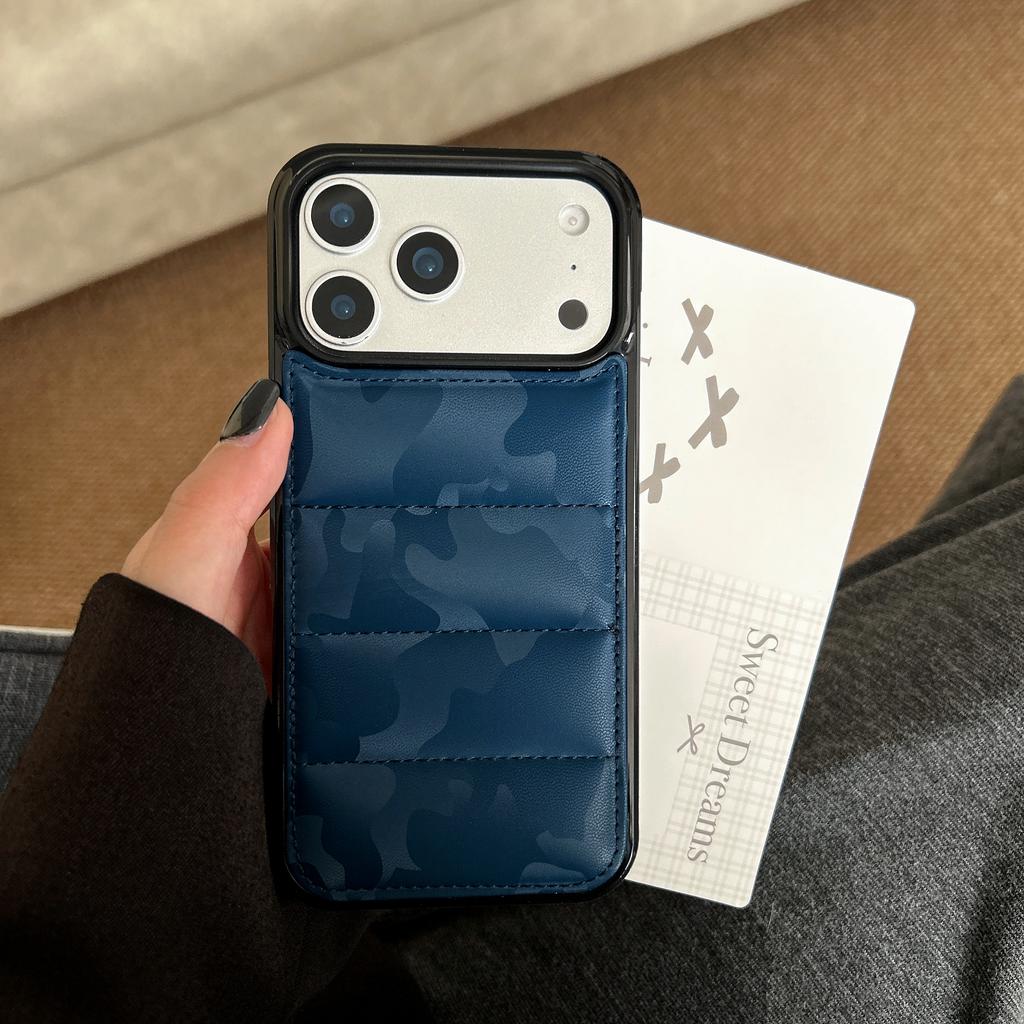 3D Puffer-Handyhülle für iPhone Air 17 16 15 14 13 Pro Max Tarnfarbene Daunenjacken Coole weiche Haptik Baumwollgefüllte Rückseite