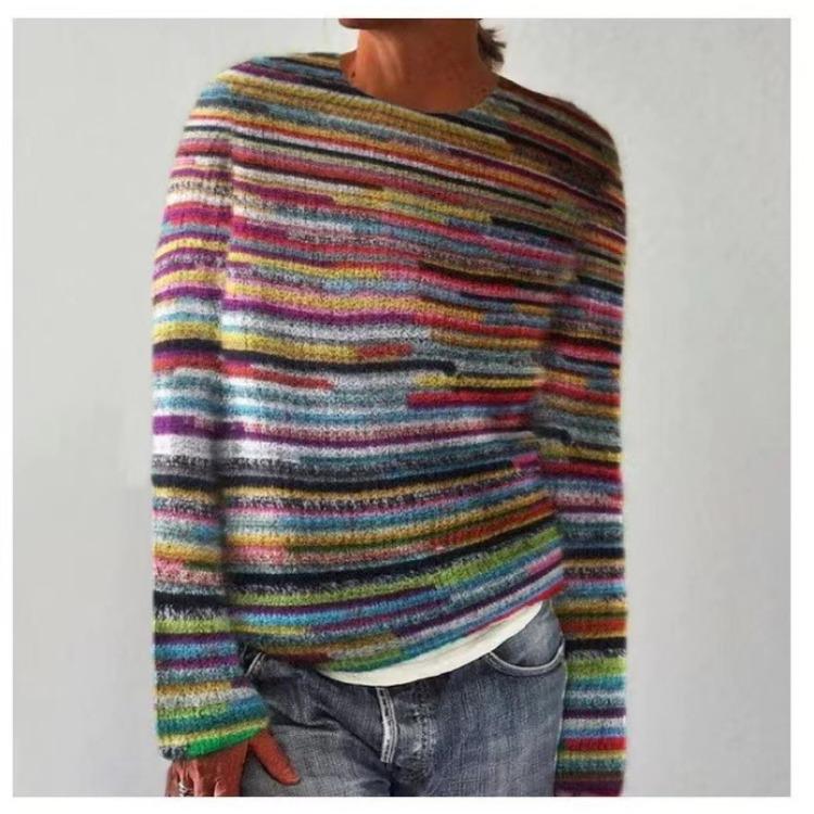 Women's Patterned Pullover Sweater Casual Loose Fit Long Sleeved Knit Top Luxurious Relaxed-fit Slimming and Versatile Top