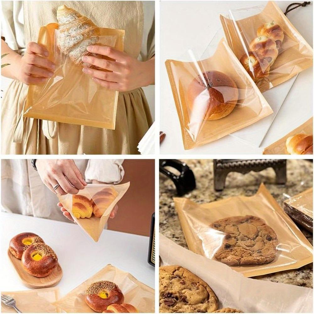 100pcs Bakery Bags with Window Paper Sandwich Bags Donut Bags To Go Bakery Paper Bags for Treat Snack Cookie Packaging