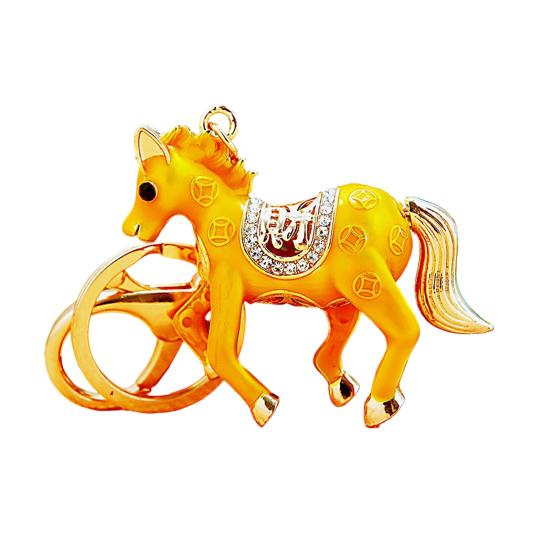 Keychain Pendant Double-Sided Rhinestone Chinese Zodiac Fortune-Attracting Horse Key Chain Metal Handbag Charm