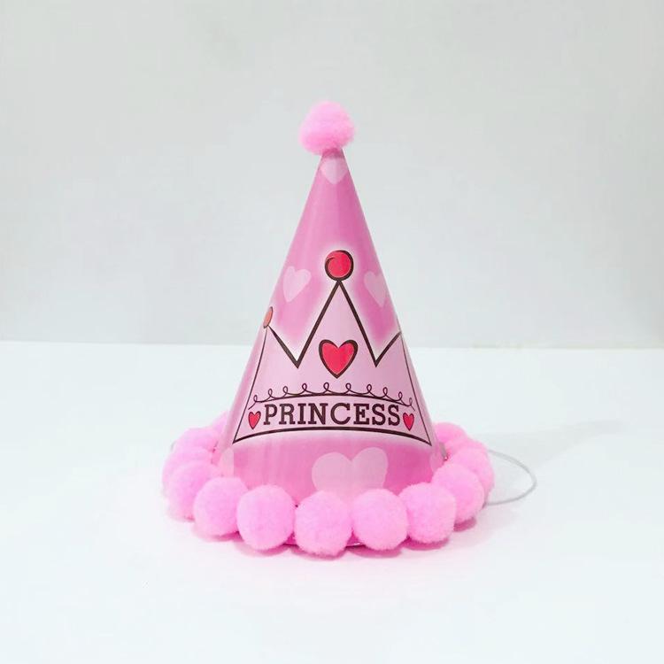 Children'S Birthday Party Hat Prince Princess Crown Happy Birthday Pompom Hat Birthday Hat Customized