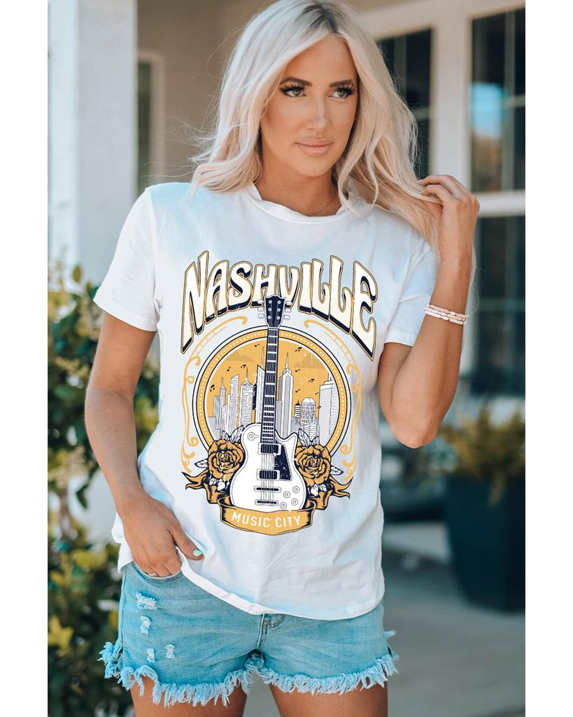 Azura Exchange Nashville Guitar Floral Print T-Shirt