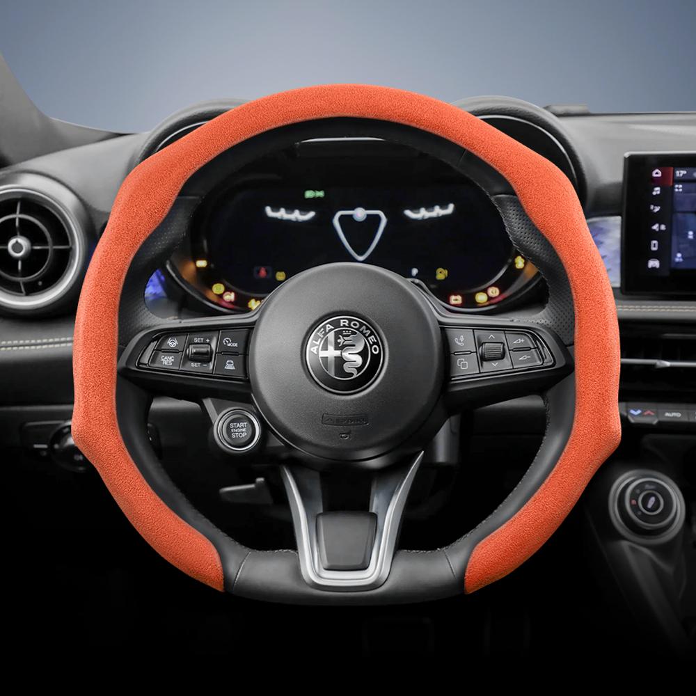 

Suitable for Alfa Romeo Premium Suede Snap-On Steering Wheel Cover, Non-Slip and Durable Giulia 952 Stelvio 949 147 Mito Giulietta Tonale 965 оранжевый
