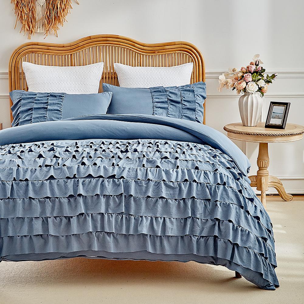 

Duvet Cover Bedding Set Twin Double Queen King Size Single Couple Bed Duvets Quilt Cover Set Ruffles Princess Bed Linen 220x240 EU Single 135x200 cm синий