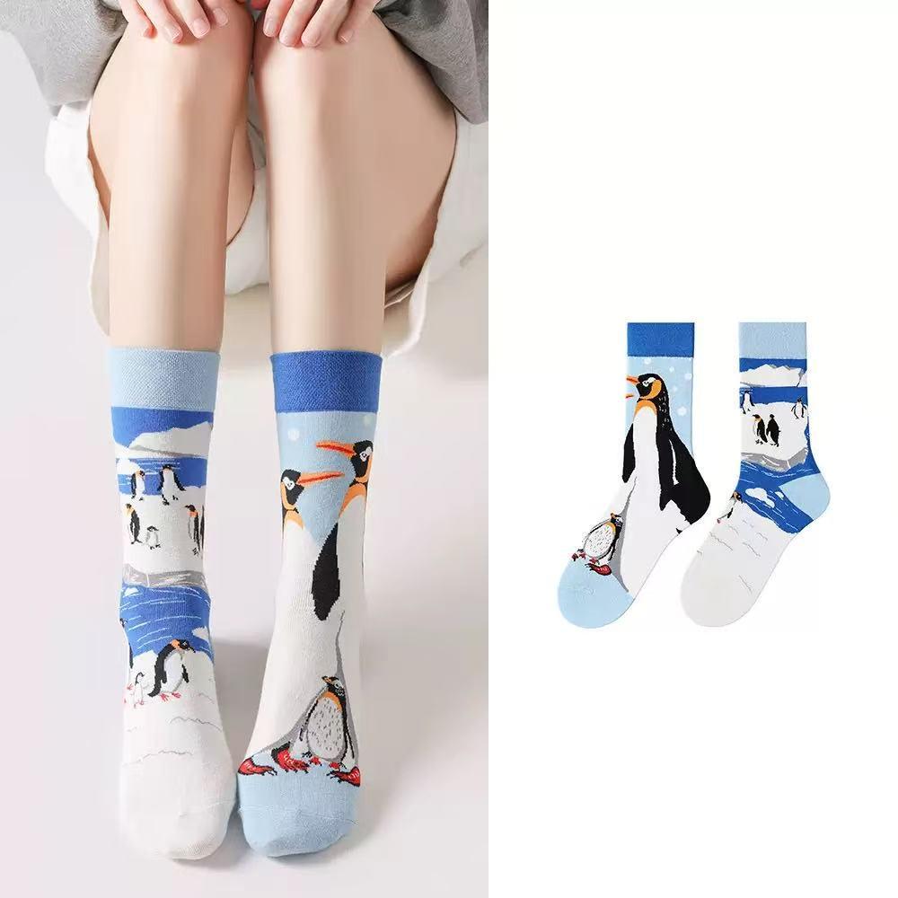 Original Asymmetrische Cartoon Hip Hop Baumwollsocken für Paare - Wadenhoch Mandarinenente Stil für Damen und Herren