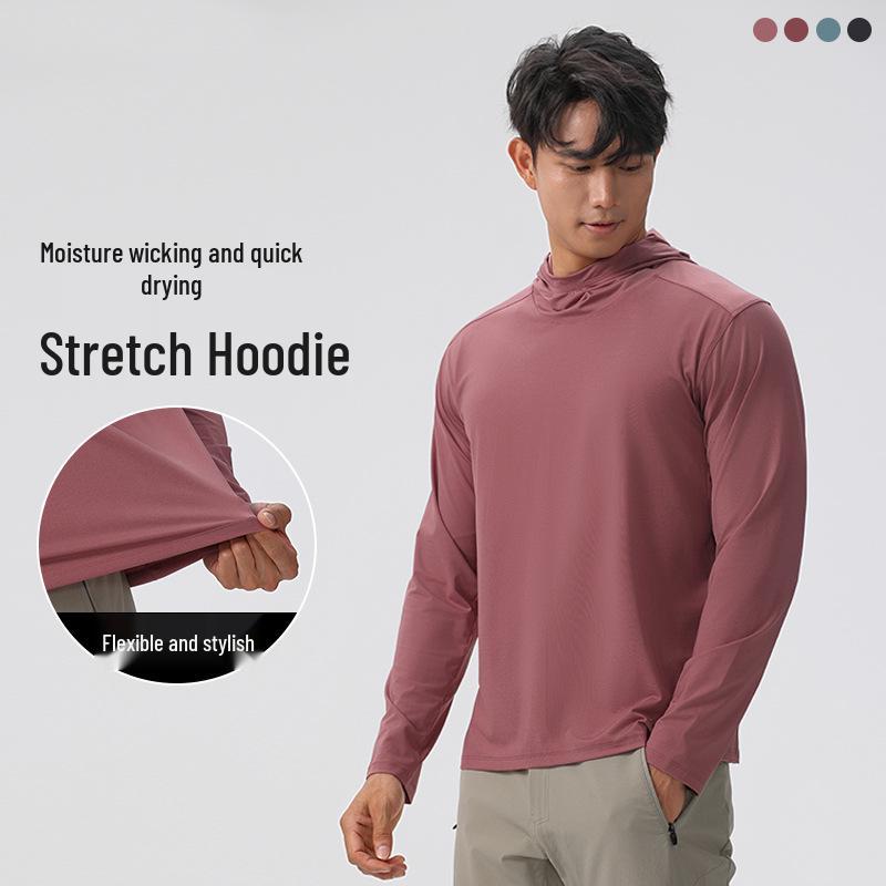 Men's Lightweight Quick-Dry Nylon Hoodie - Long Sleeve, Breathable Casual Sportswear for Autumn