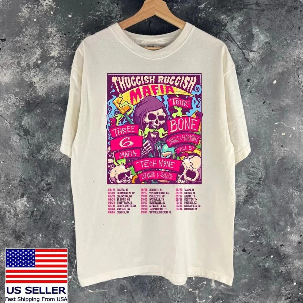 Thuggish Ruggish Mafia Tour Bone Thugs-N-Harmon wbr/ y Three 6 Mafia White  S-3 Unisex T-Shirt XXXL