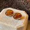 Irregular Amber Color Geometric Women's Stud Earrings Brown Imitation Stone Acrylic Small Earrings for Ladies 2025 New In
