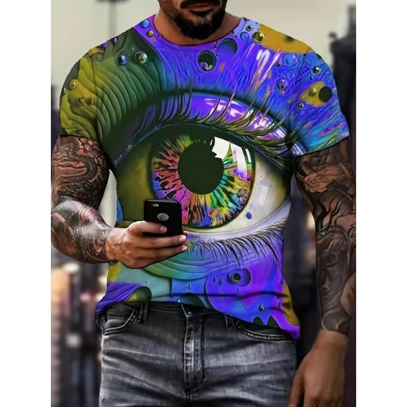 Herr T-shirt Graffiti Stil Färgstarkt Ögonmönster Tryck 3D T-shirt Herr Rundhalsad och Kortärmad Toppar Sommar Street Herrkläder