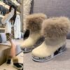 Fashion Women Snow Boots Wedges Plush Warm Anti Slip Comfortable Ankle Boots Fluffy Round Toe Platform Cotton Boots Winter Botas Mujer