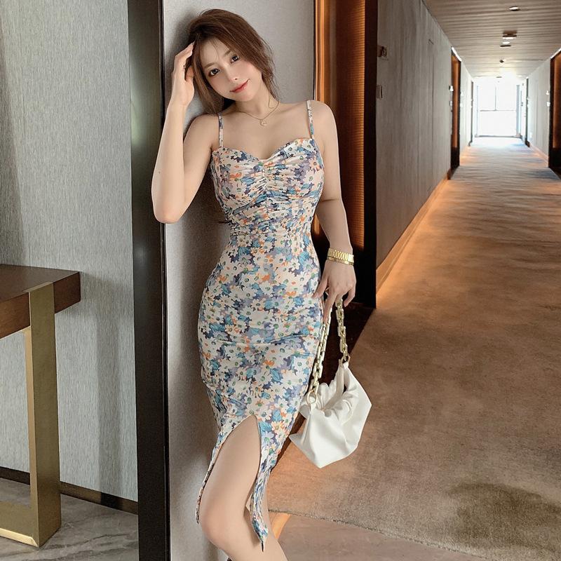 Vestido floral feminino verão roupas femininas doce vestido com decote em v vestido deslizante vestido de cintura