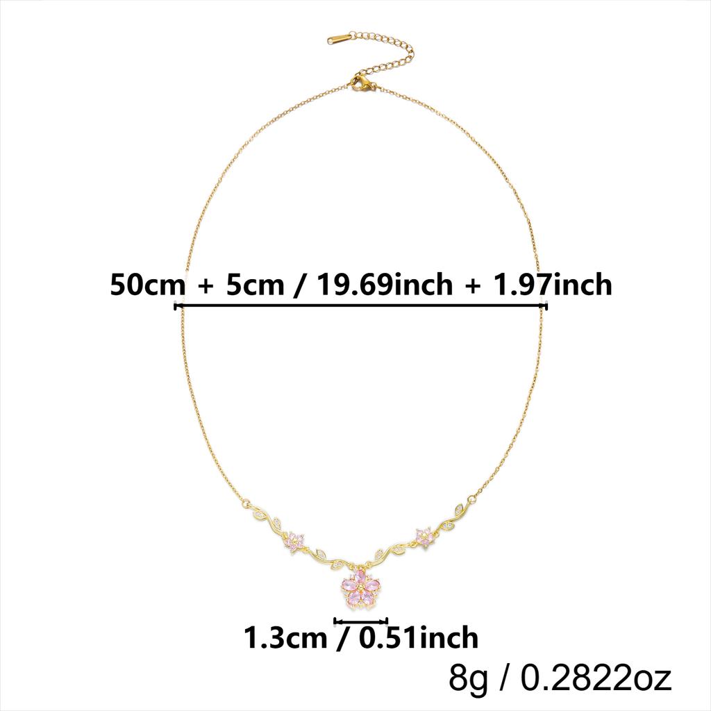 New Cute Romantic Pink Sakura Pendant Necklaces for Women Y2K Sweet Synthetic Zircon Flowers Bracelet Charms Wedding Jewelry Set