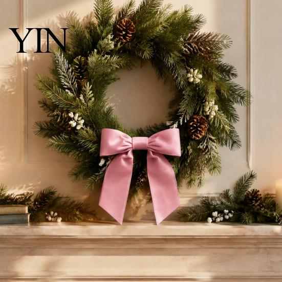 Christmas Tree Decorations 2Pcs Velvet Bows, Holiday Hanging Wall Decor for Wreath Topper, Wedding Backdrop, Bridal Shower, Birthday Party, Front Door