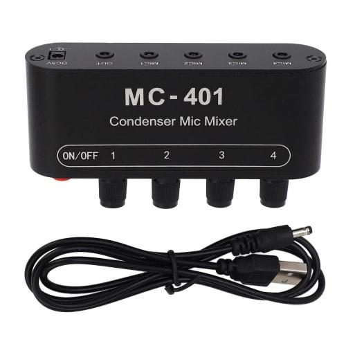 Aluminum Alloy Condenser Microphone Mixer, 4-in Condenser Microphone Mixer, Karaoke Mixer, 1-out Microphone Mixing System, Mini Audio Podcast Mixer fo