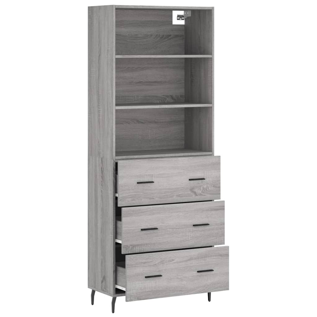 Vidaxl Witrynka Szary Dąb Sonoma 69,5X34X180Cm Materiał Drewnopochodny