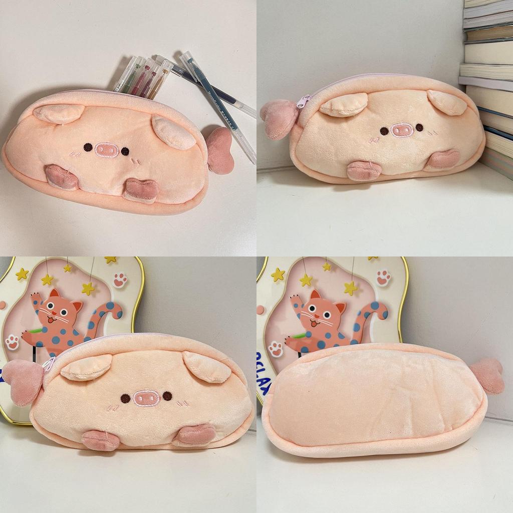 Pig Plush Pencil Case With Heart Charm For Kids And Students